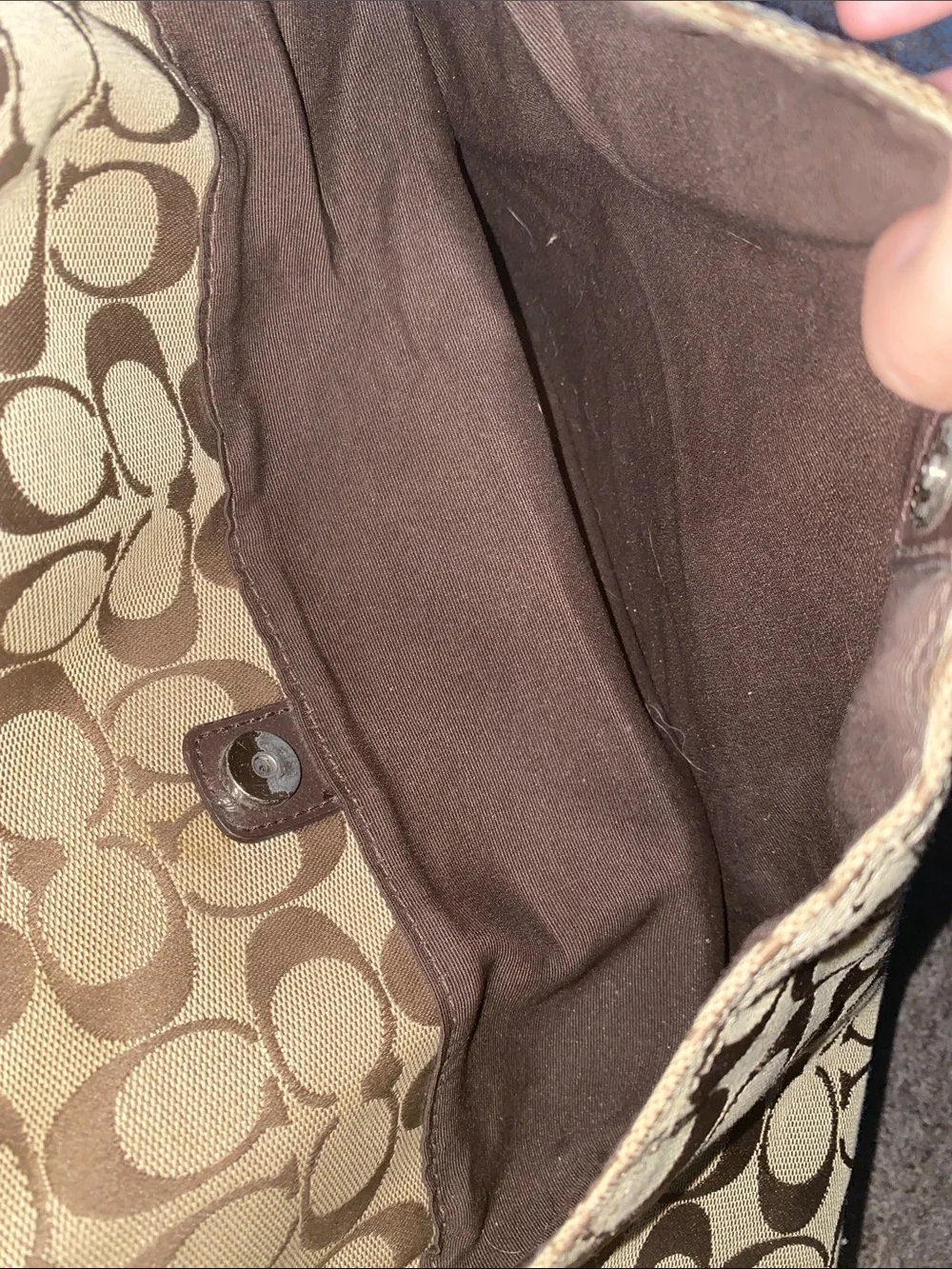 Coach Signature Drawstring Bucket Bag in Brown and Tan